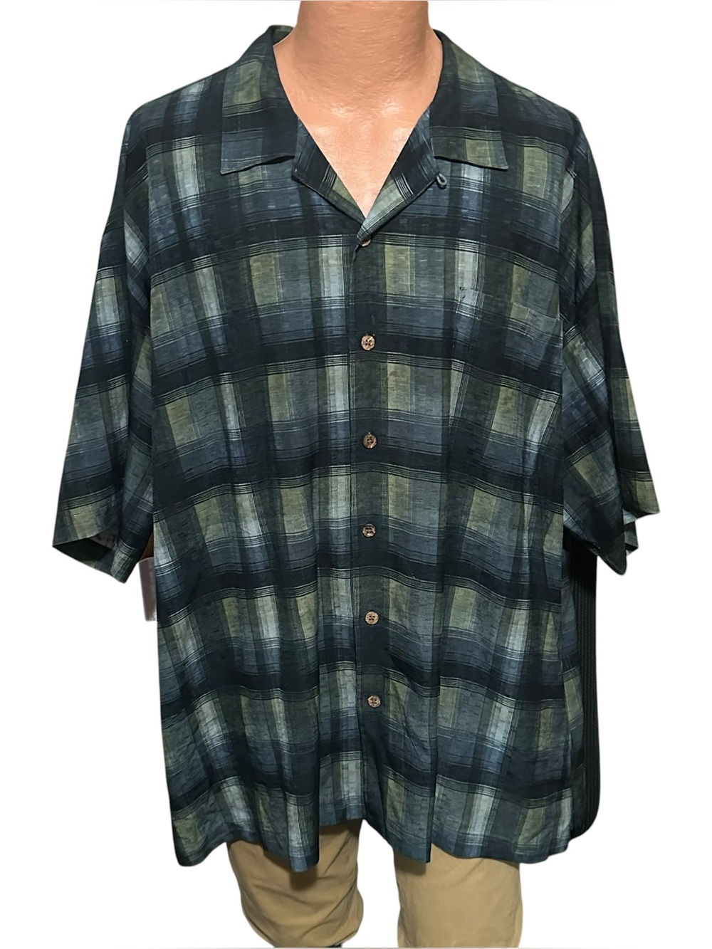 Tommy Bahama 100% Silk Plaid Short-Sleeve Button-Down Camp Shirt XXL